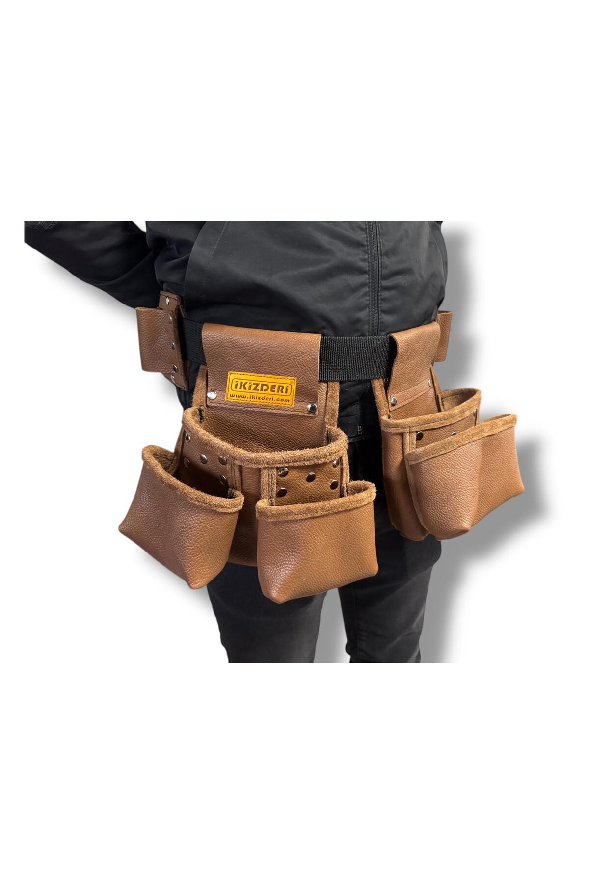 Multipurpose Waist-Type Leather Tool Apron Light Brown – İkizderi