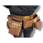 Functional Five-Compartment Leather Nail Apron Light Brown-Beige – İkizderi