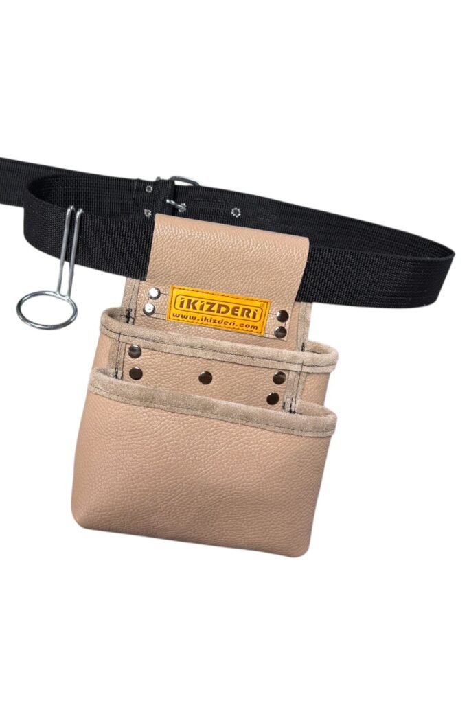 Two-compartment leather tool apron grey – İkizderi