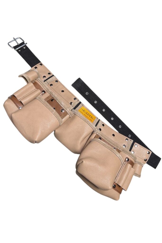 Functional five-compartment leather nail apron beige – İkizderi