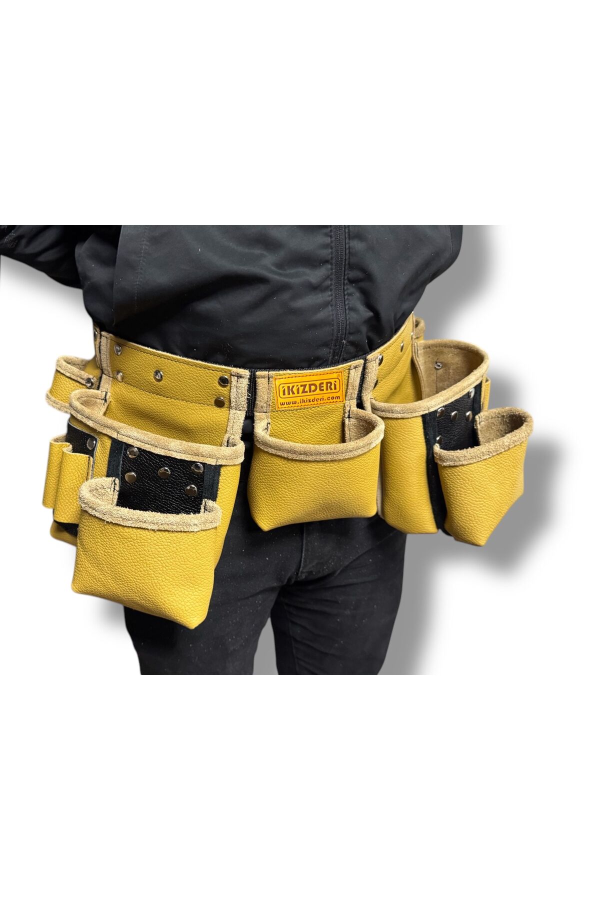 Functional Five-Pocket Leather Master Apron Yellow-Black – İkizderi