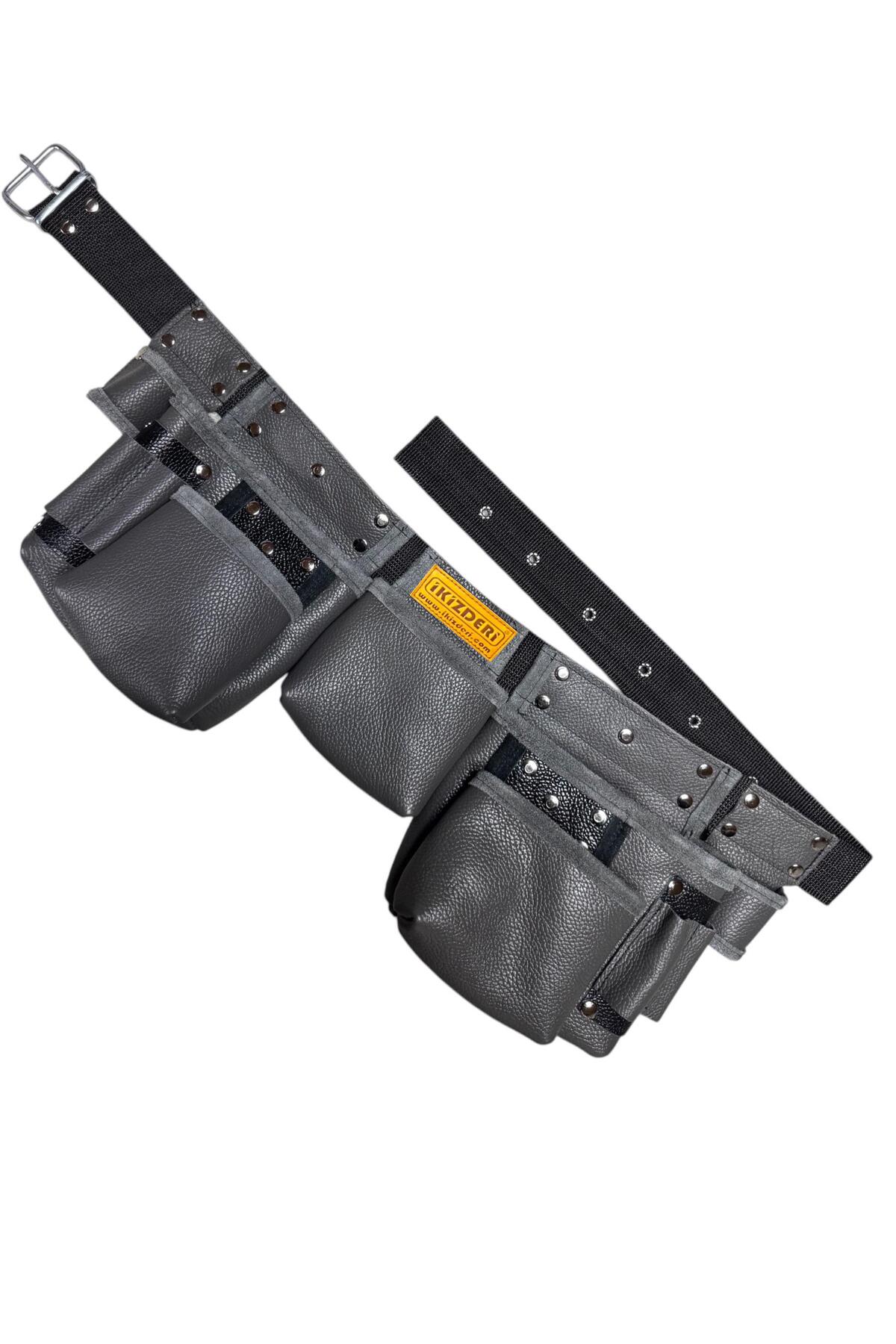 Functional 5-Pocket Leather Master Apron Grey-Black – İkizderi
