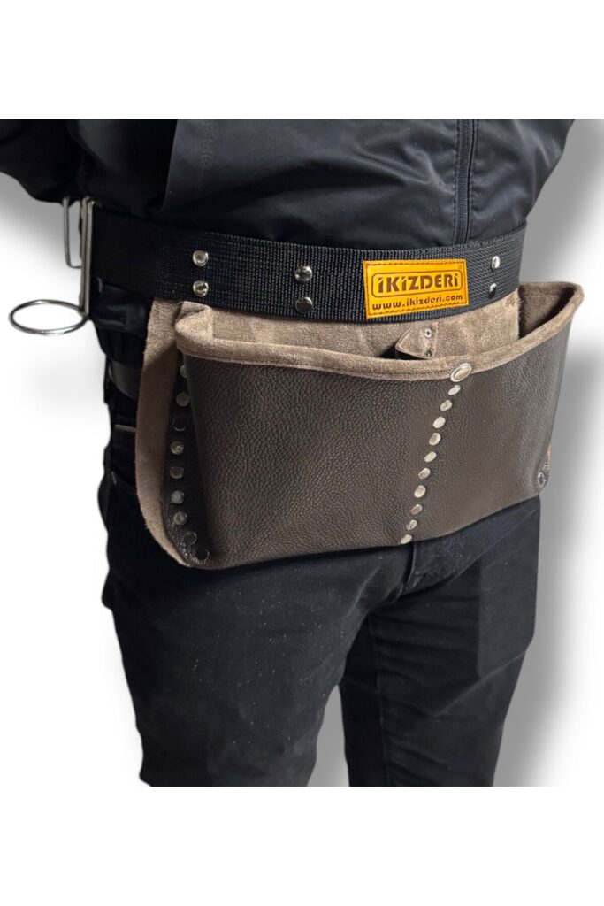 Two-pocket leather nail apron brown – İkizderi