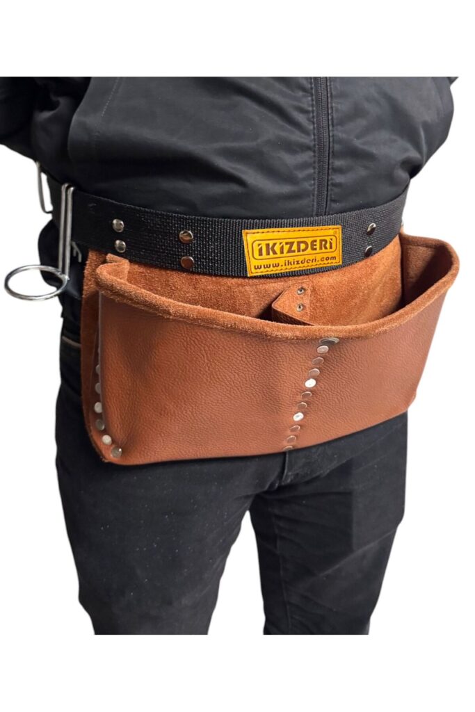 Two-pocket leather nail apron red – İkizderi