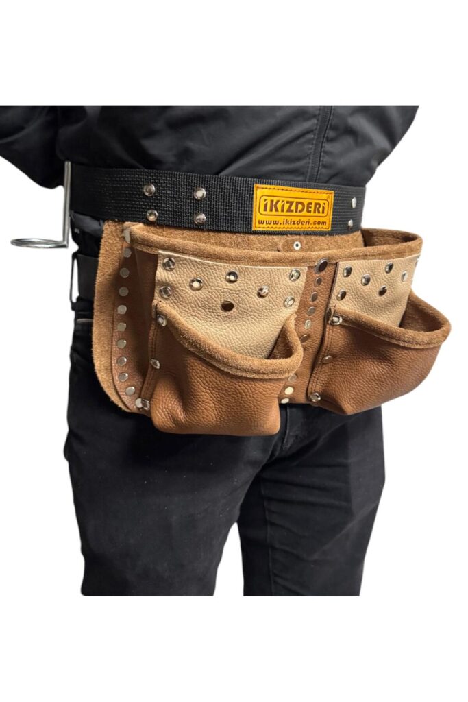 4-compartment leather nail apron brown – İkizderi