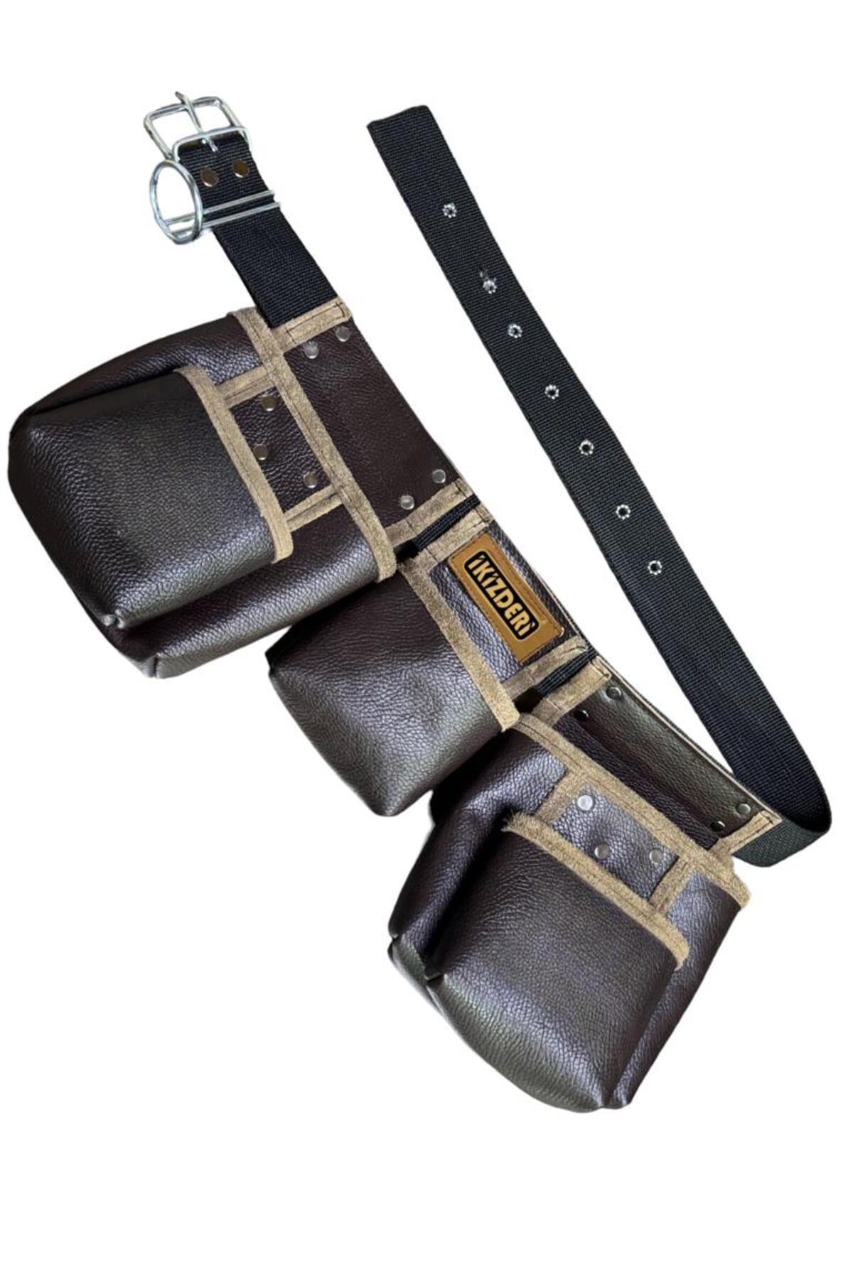 Palaska-Belt Five-Compartment Genuine Leather Nail Apron – İkizderi
