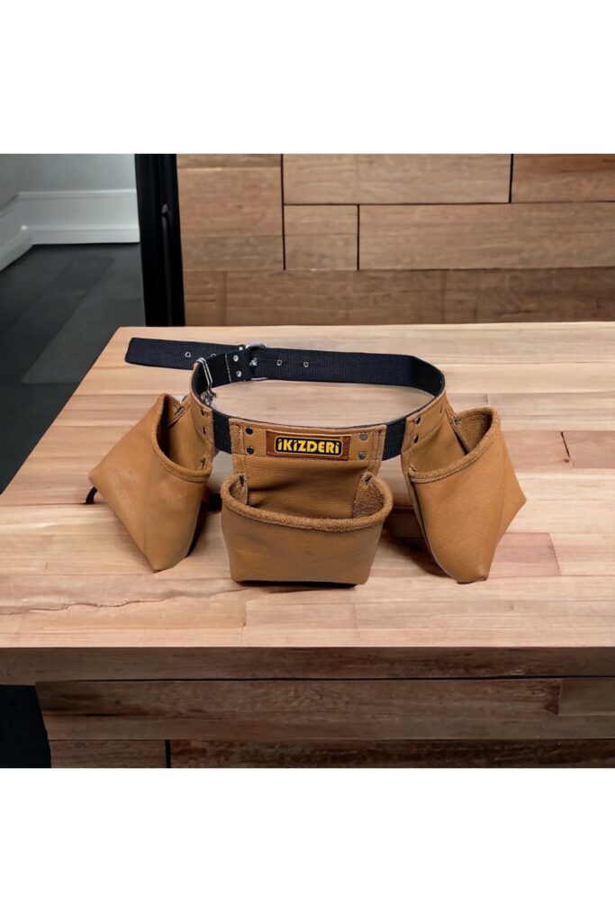 Wide-compartment leather nail apron – İkizderi