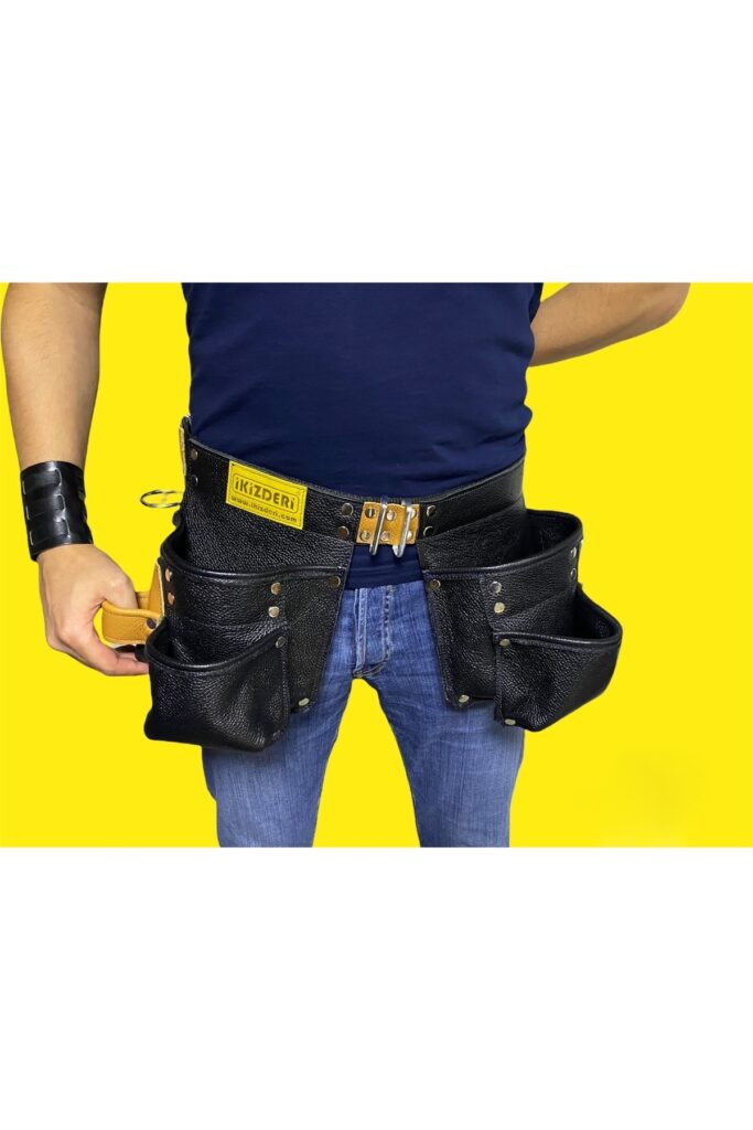 Double-layer multi-pocket leather nail apron – İkizderi