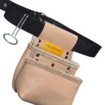 Functional Two-Compartment Multipurpose Leather Tool Apron Grey side view – İkizderi