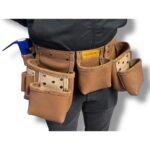 Functional Five-Compartment Leather Nail Apron Light Brown-Beige side view – İkizderi