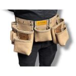Functional Five-Compartment Leather Nail Apron Beige-Light Brown side view – İkizderi