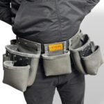 Functional 5-Pocket Leather Master Apron Grey-Black side view – İkizderi