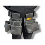 Multipurpose Waist-Type Leather Tool Apron Grey side view – İkizderi