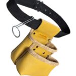 Functional Two-Compartment Multipurpose Leather Tool Apron Yellow side view – İkizderi