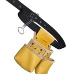Functional Three-Compartment Multipurpose Leather Tool Apron Yellow side view – İkizderi