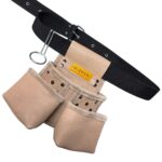 Grey Multipurpose Leather Master Apron with Three Compartments pocket detail – İkizderi
