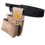 Functional Two-Compartment Multipurpose Leather Tool Apron Grey pocket detail – İkizderi