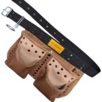 Four-Compartment Genuine Leather Nail Apron Brown-Beige pocket detail – İkizderi
