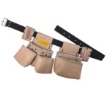 Multipurpose Waist-Type Leather Tool Apron Beige pocket detail – İkizderi
