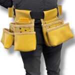 Multipurpose Waist-Type Leather Tool Apron Yellow pocket detail – İkizderi