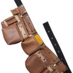 Functional Five-Compartment Leather Nail Apron Light Brown-Beige pocket detail – İkizderi