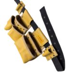 Multipurpose Waist-Type Leather Tool Apron Yellow hand-stitching and rivet detail – İkizderi
