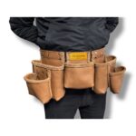 Five-Compartment Genuine Leather Nail Apron Classic Model hand-stitching and rivet detail – İkizderi
