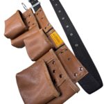 Five-Compartment Genuine Leather Nail Apron Classic Model waist belt and buckle detail – İkizderi