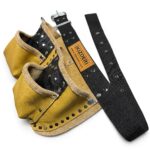 Genuine Leather 4-Pocket Tool Belt Yellow-Black hand-stitching and rivet detail – İkizderi