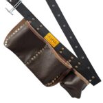 Tape-Measure-Pocket Brown Leather Nail Apron side view – İkizderi