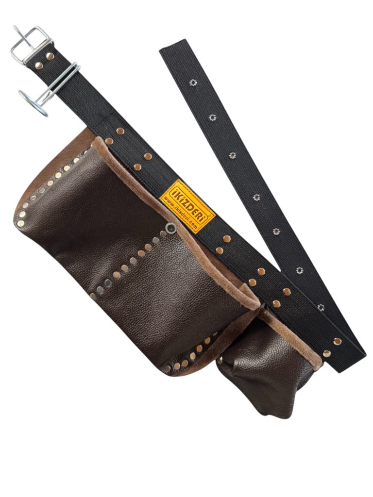 Tape-measure-pocket leather nail apron brown – İkizderi