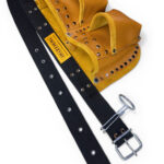 4-Pocket Palaska-Belt Tan Genuine Leather Nail Apron pocket detail – İkizderi