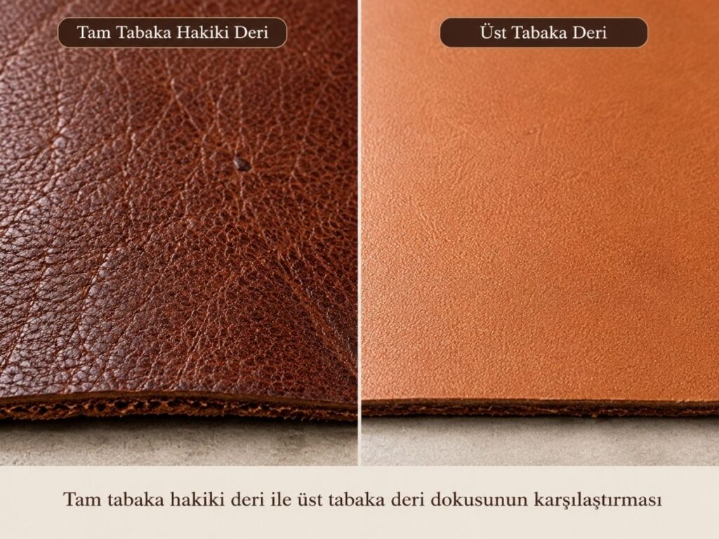 Tam tabaka hakiki deri ile üst tabaka deri dokusunun karşılaştırması